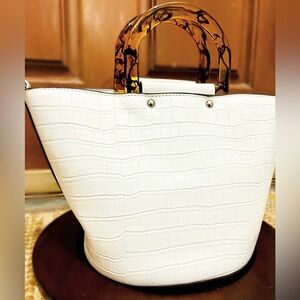 Elegant White Croc-Embossed Tote Bag